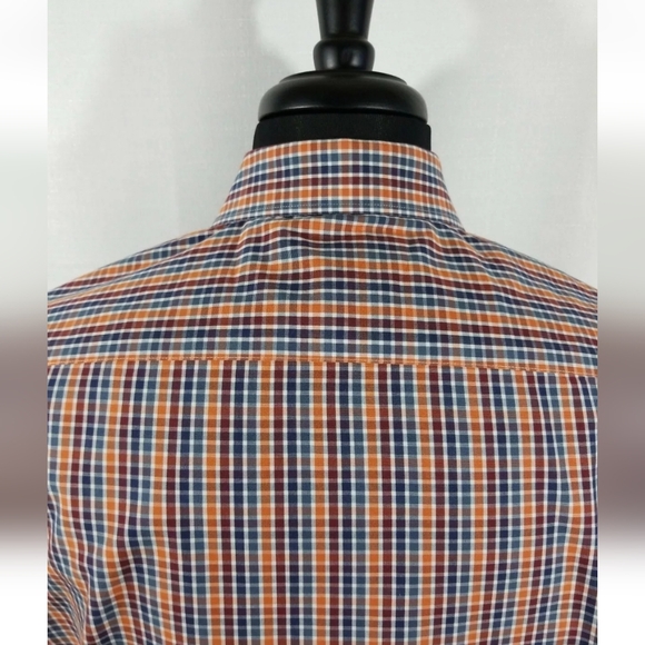 Egara Mens Warehouse XXL Button Dress Shirt Non-Iron Fall Colors Orange Blue - Picture 7 of 11